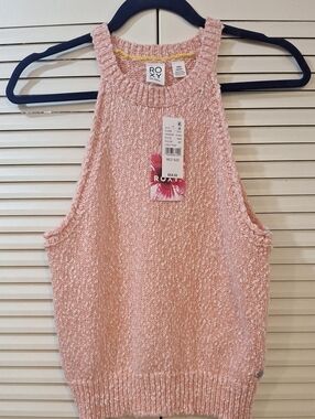 Roxy Cotton Textured Slub Coral Knit Halter Tank New With Tags